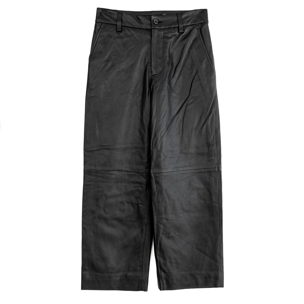 NWOT Lauren Ralph Lauren Black 100% Lamb Leather Cropped Pants $695 - Size 12